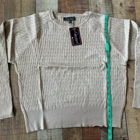 Love University Women’s Size 2X Tan Crewneck Cable Knit Sweater - Picture 3 of 7